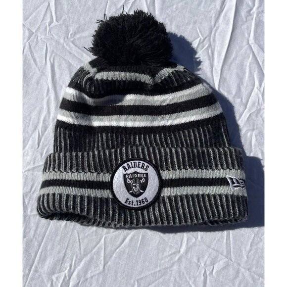 NFL Oakland Raiders Bobble Woolly Men’s Sz One size Hat Cuffed Knit Hat New Era - Picture 6 of 10